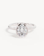 18k Solid White Gold Hidden Lotus Engagement Ring - Oval 1.5ct