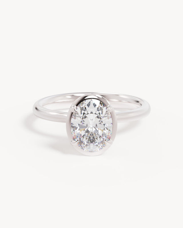 18k Solid White Gold Hidden Lotus Engagement Ring - Oval 1.5ct