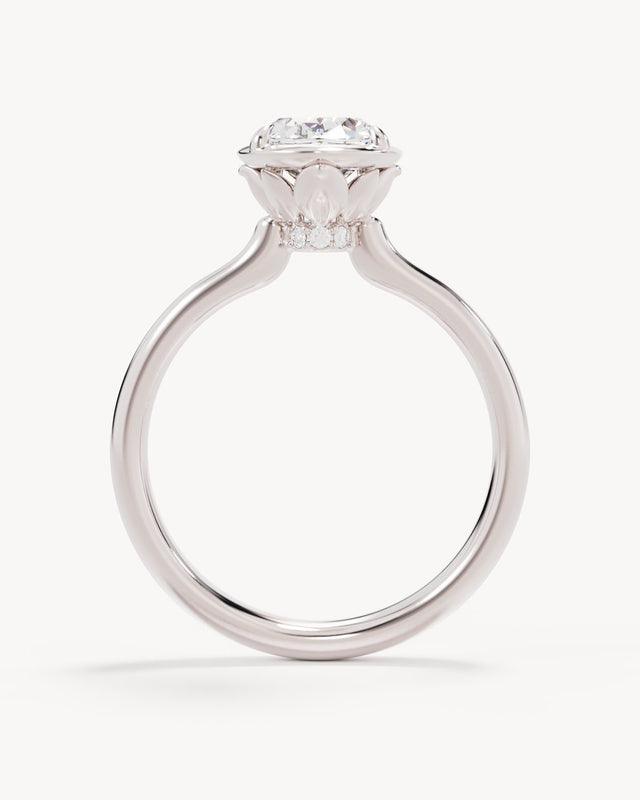 18k Solid White Gold Hidden Lotus Engagement Ring - Oval 1.5ct