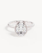 18k Solid White Gold Hidden Lotus Engagement Ring - Oval 2ct