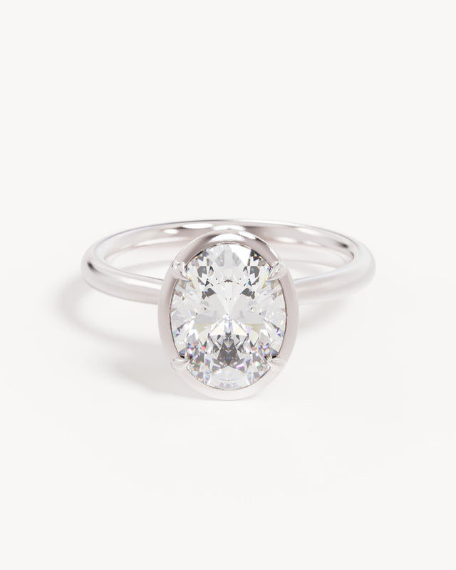18k Solid White Gold Hidden Lotus Engagement Ring - Oval 2ct