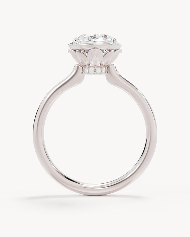 18k Solid White Gold Hidden Lotus Engagement Ring - Oval 2ct