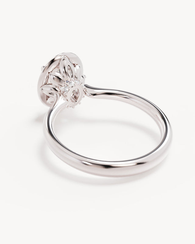 18k Solid White Gold Hidden Lotus Engagement Ring - Oval 2ct