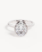 18k Solid White Gold Hidden Lotus Engagement Ring - Oval 2.5ct