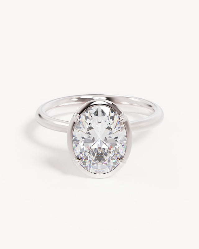 18k Solid White Gold Hidden Lotus Engagement Ring - Oval 2.5ct