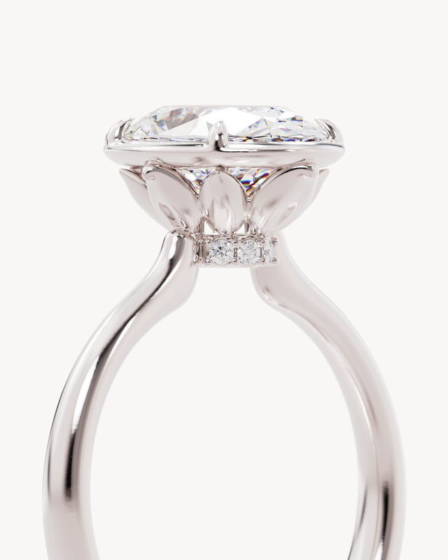 18k Solid White Gold Hidden Lotus Engagement Ring - Oval 2.5ct
