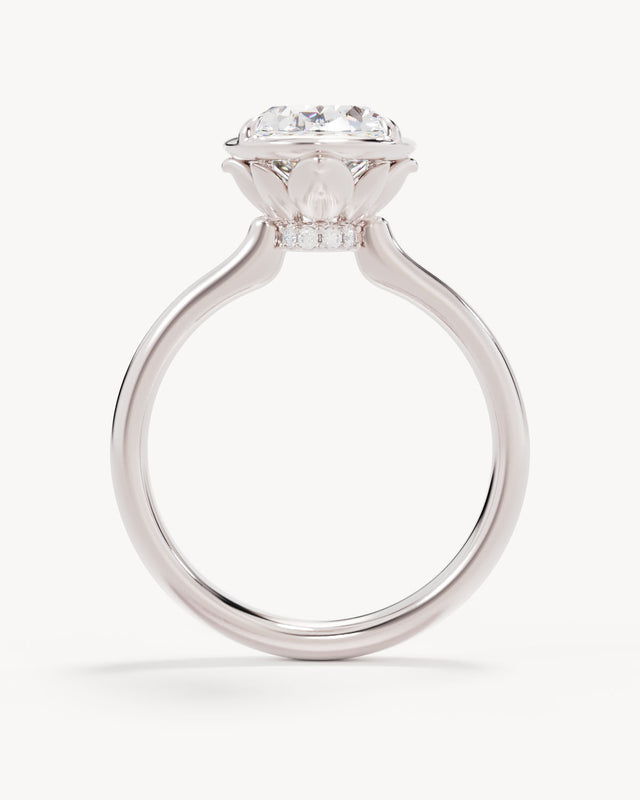 18k Solid White Gold Hidden Lotus Engagement Ring - Oval 2.5ct