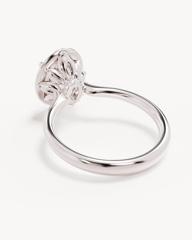 18k Solid White Gold Hidden Lotus Engagement Ring - Oval 2.5ct