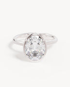18k Solid White Gold Hidden Lotus Engagement Ring - Oval 3ct