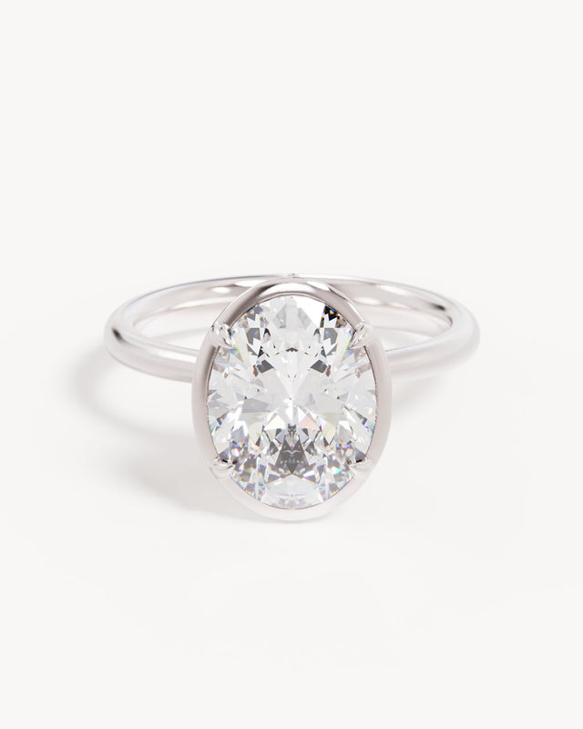 18k Solid White Gold Hidden Lotus Engagement Ring - Oval 3ct