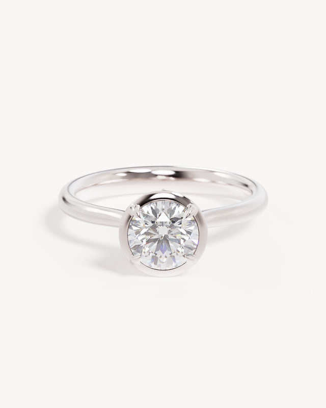 18k Solid White Gold Hidden Lotus Engagement Ring - Round