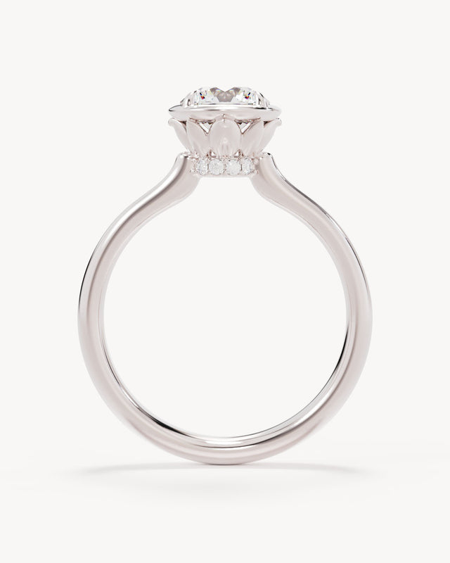 18k Solid White Gold Hidden Lotus Engagement Ring - Round