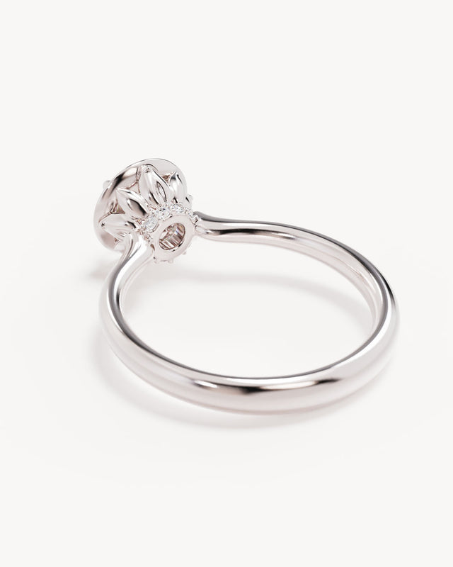 18k Solid White Gold Hidden Lotus Engagement Ring - Round