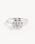18k Solid White Gold Hidden Lotus Engagement Ring - Round 1.5ct