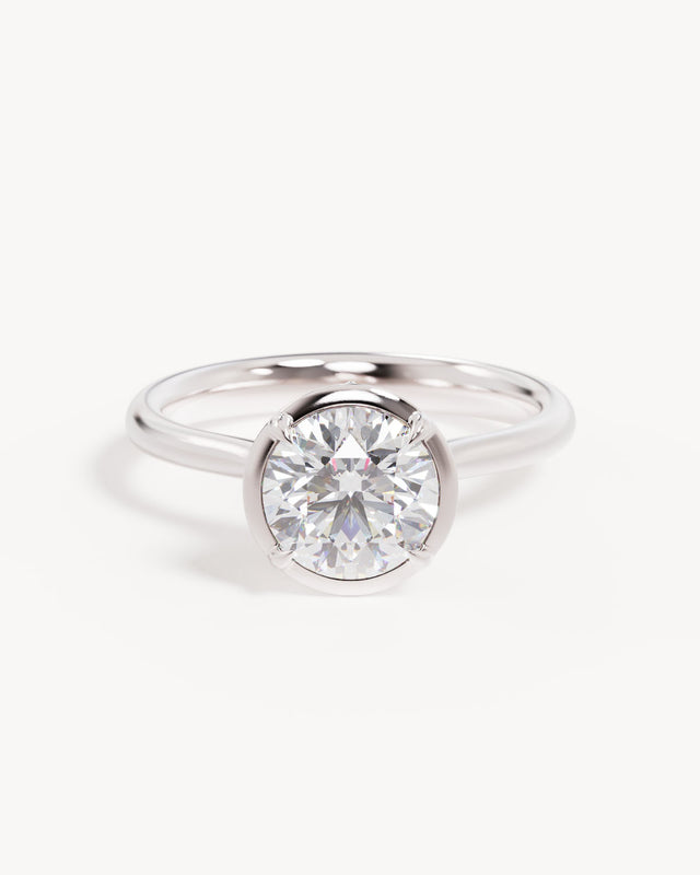 18k Solid White Gold Hidden Lotus Engagement Ring - Round 1.5ct