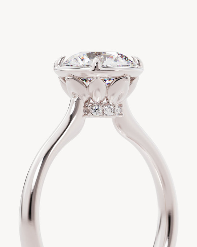18k Solid White Gold Hidden Lotus Engagement Ring - Round 1.5ct