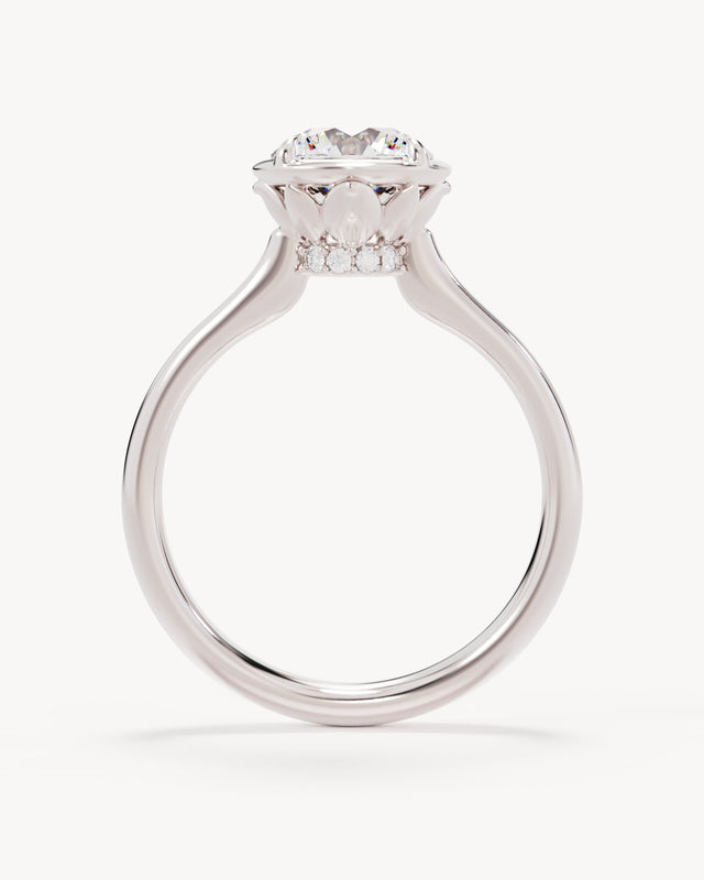 18k Solid White Gold Hidden Lotus Engagement Ring - Round 1.5ct