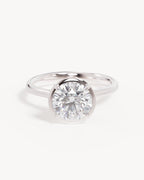 18k Solid White Gold Hidden Lotus Engagement Ring - Round 2ct