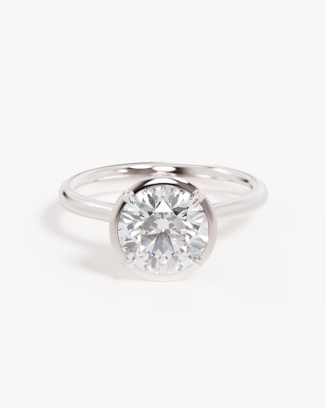 18k Solid White Gold Hidden Lotus Engagement Ring - Round 2ct