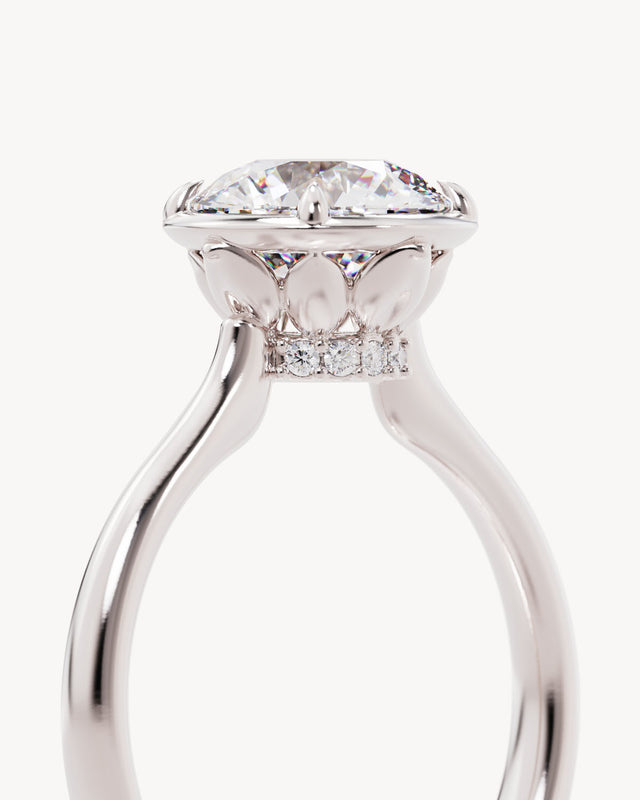 18k Solid White Gold Hidden Lotus Engagement Ring - Round 2ct