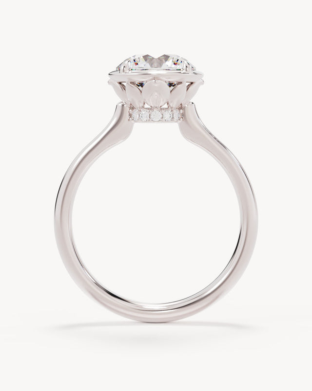 18k Solid White Gold Hidden Lotus Engagement Ring - Round 2ct