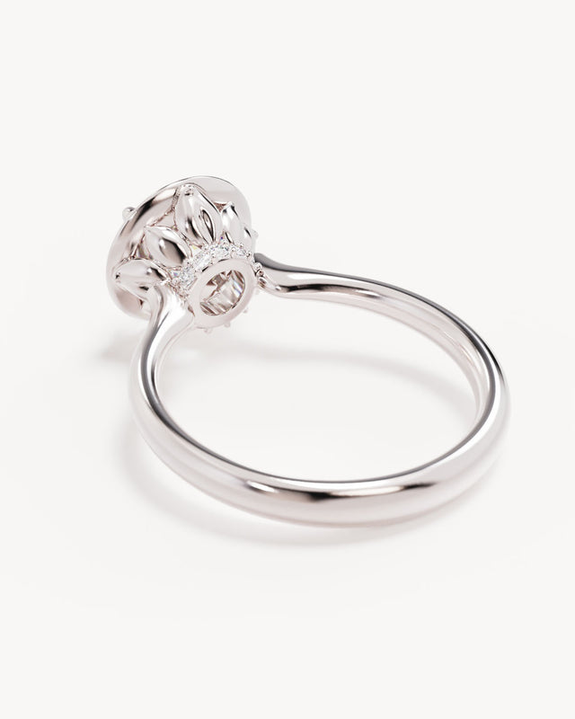18k Solid White Gold Hidden Lotus Engagement Ring - Round 2ct