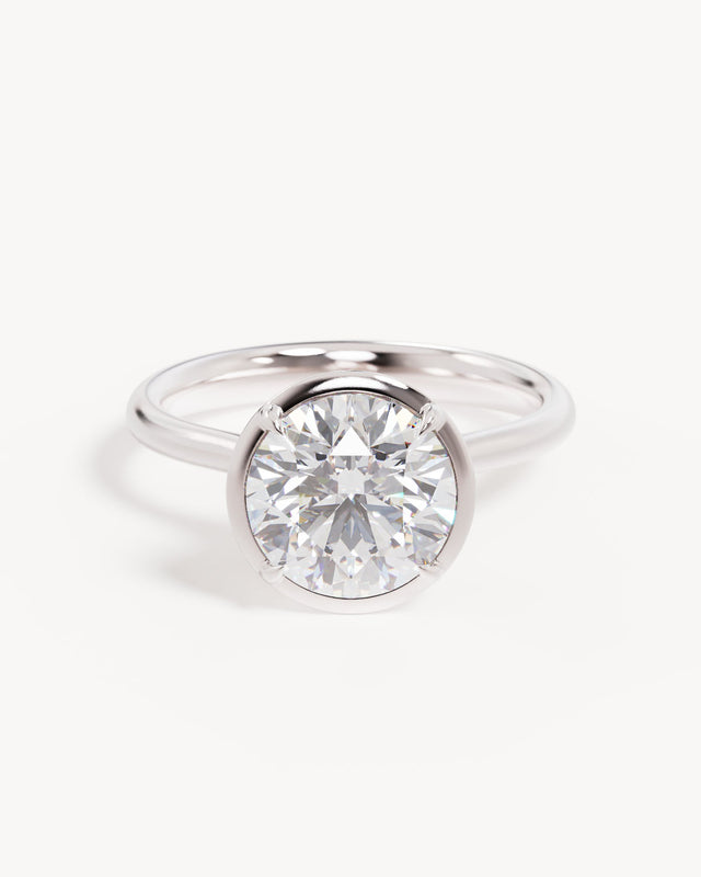 18k Solid White Gold Hidden Lotus Engagement Ring - Round 2.5ct