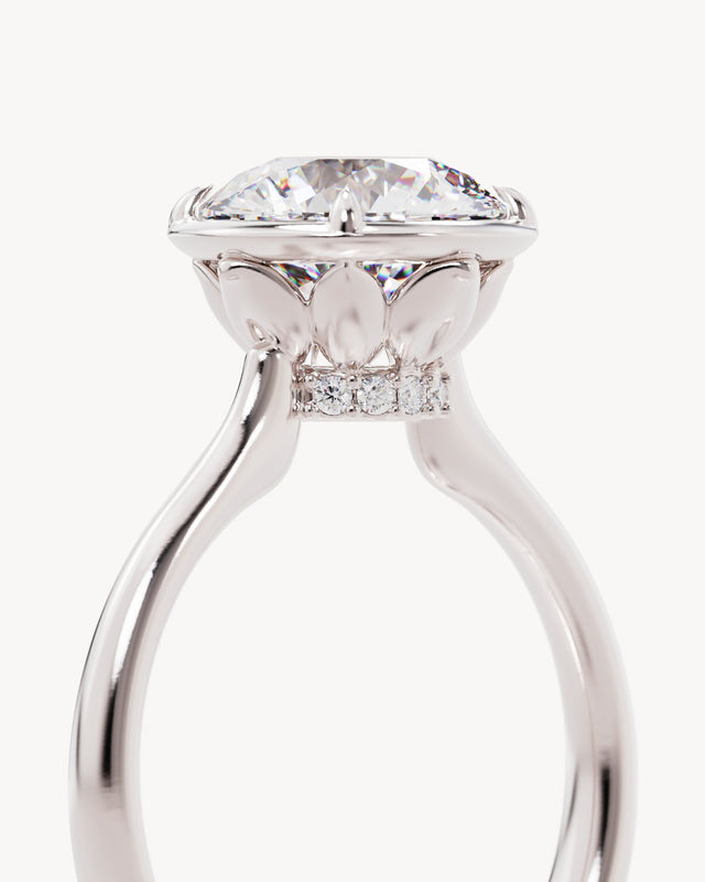 18k Solid White Gold Hidden Lotus Engagement Ring - Round 2.5ct
