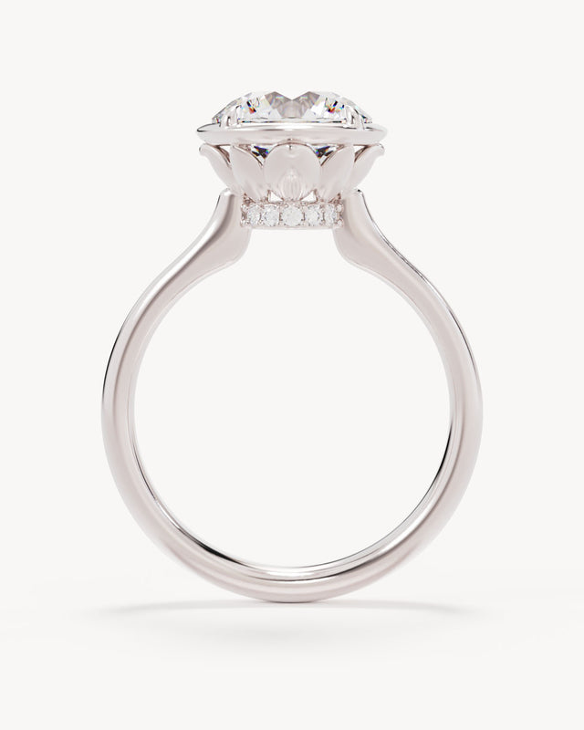 18k Solid White Gold Hidden Lotus Engagement Ring - Round 2.5ct