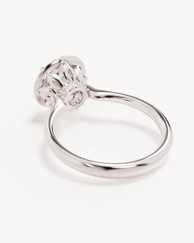 18k Solid White Gold Hidden Lotus Engagement Ring - Round 2.5ct
