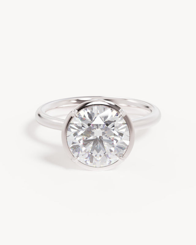 18k Solid White Gold Hidden Lotus Engagement Ring - Round 3ct