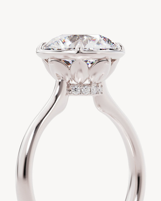 18k Solid White Gold Hidden Lotus Engagement Ring - Round 3ct