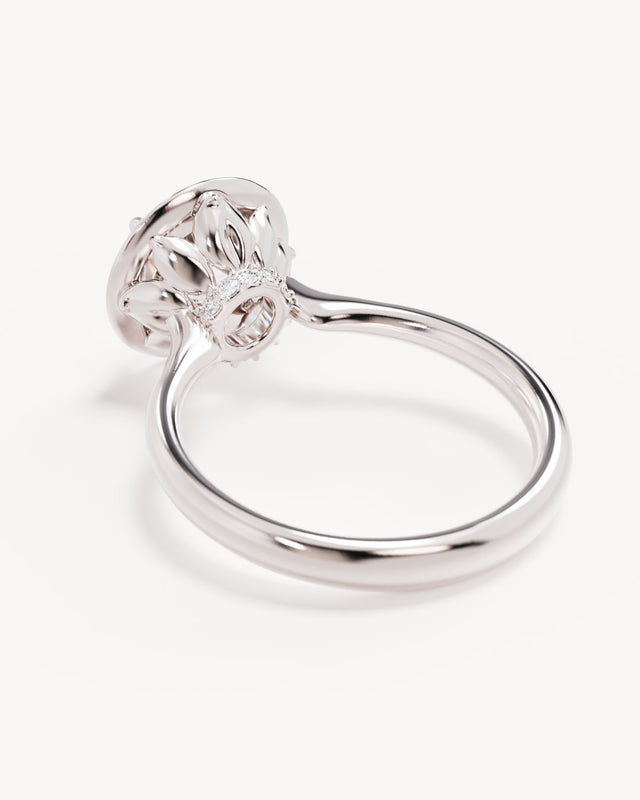 18k Solid White Gold Hidden Lotus Engagement Ring - Round 3ct