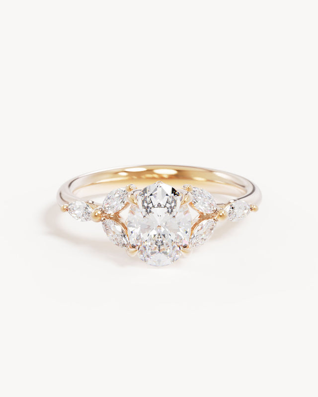 18k Solid Gold Lotus Bloom Engagement Ring - Oval