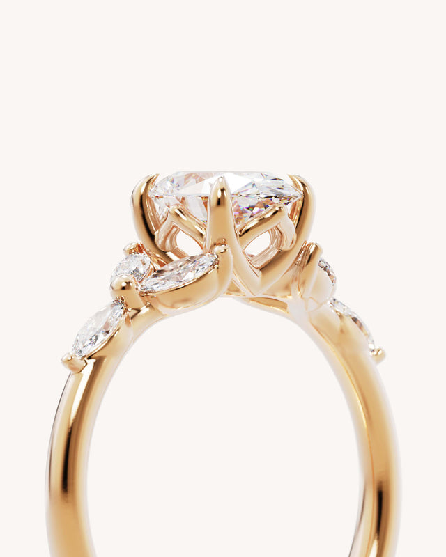 18k Solid Gold Lotus Bloom Engagement Ring - Oval