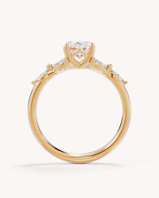 18k Solid Gold Lotus Bloom Engagement Ring - Oval