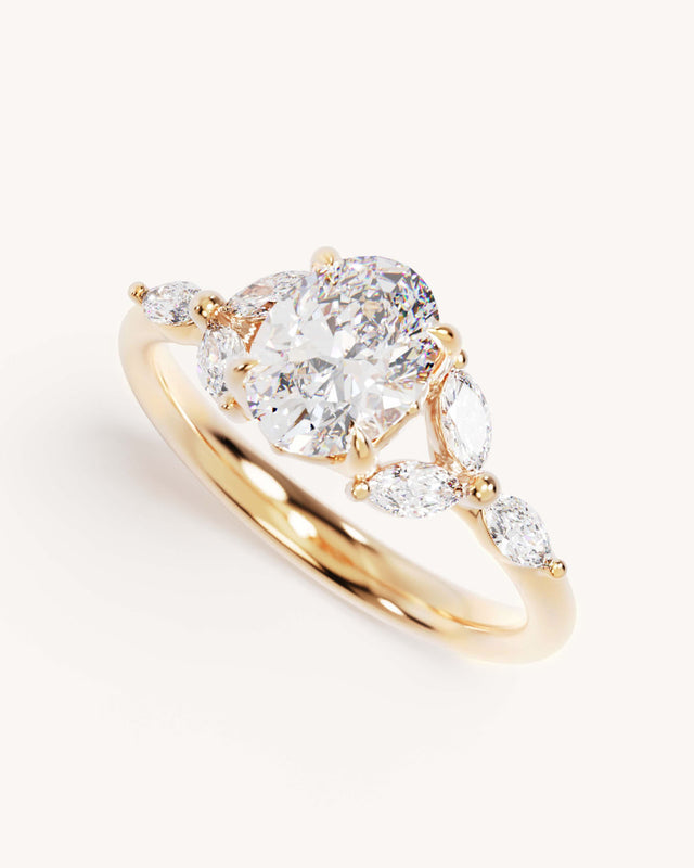 18k Solid Gold Lotus Bloom Engagement Ring - Oval