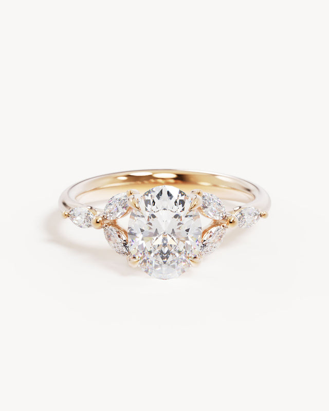 18k Solid Gold Lotus Bloom Engagement Ring - Oval 1.5ct