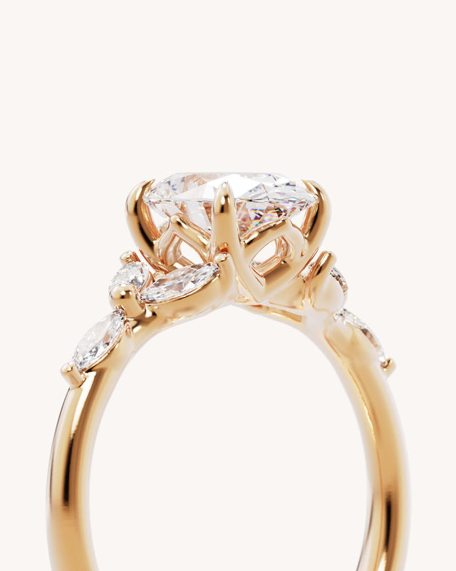 18k Solid Gold Lotus Bloom Engagement Ring - Oval 1.5ct