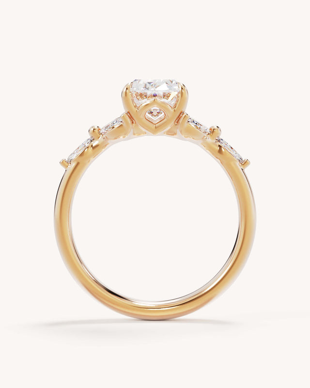 18k Solid Gold Lotus Bloom Engagement Ring - Oval 1.5ct