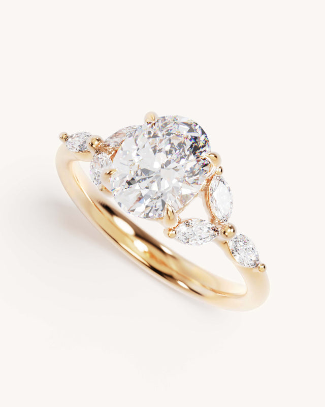 18k Solid Gold Lotus Bloom Engagement Ring - Oval 1.5ct