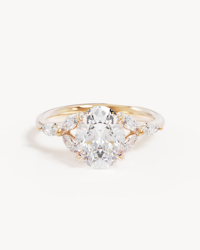 18k Solid Gold Lotus Bloom Engagement Ring - Oval 2ct