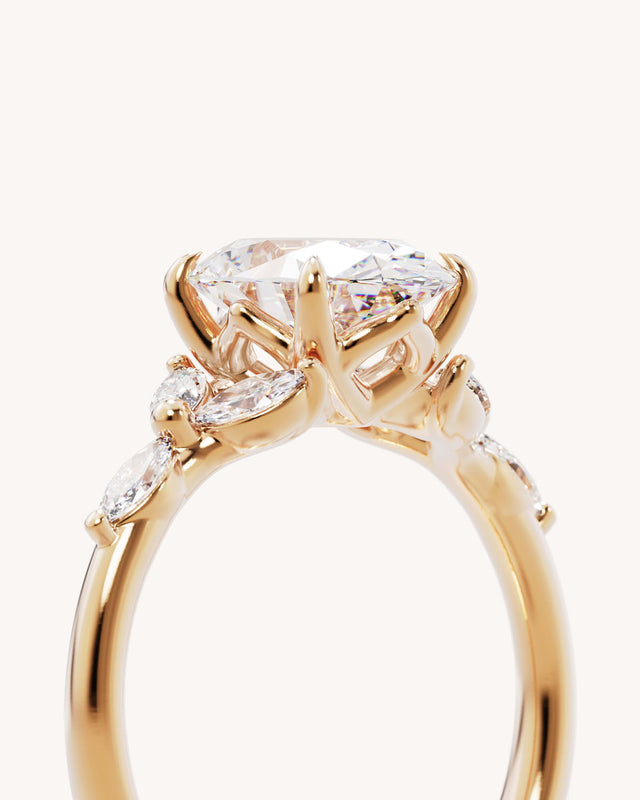 18k Solid Gold Lotus Bloom Engagement Ring - Oval 2ct