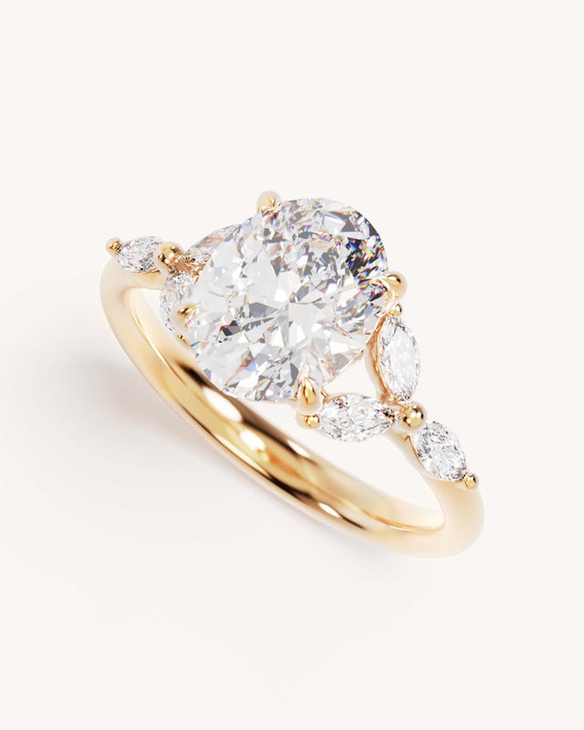 18k Solid Gold Lotus Bloom Engagement Ring - Oval 2ct