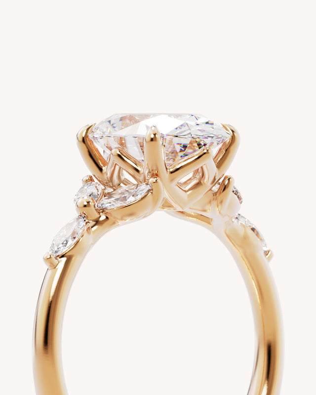 18k Solid Gold Lotus Bloom Engagement Ring - Oval 2.5ct