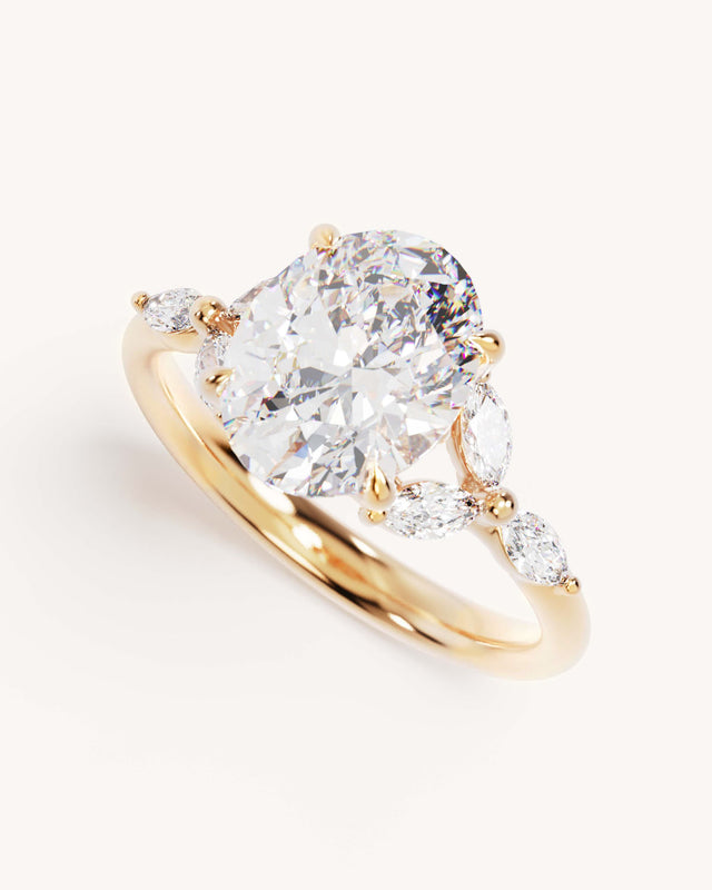 18k Solid Gold Lotus Bloom Engagement Ring - Oval 2.5ct