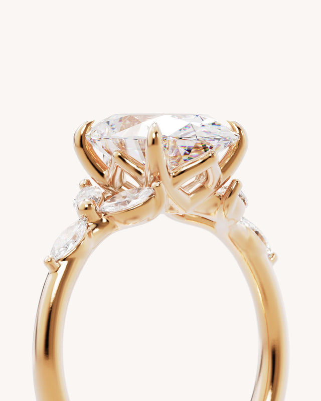18k Solid Gold Lotus Bloom Engagement Ring - Oval 3ct