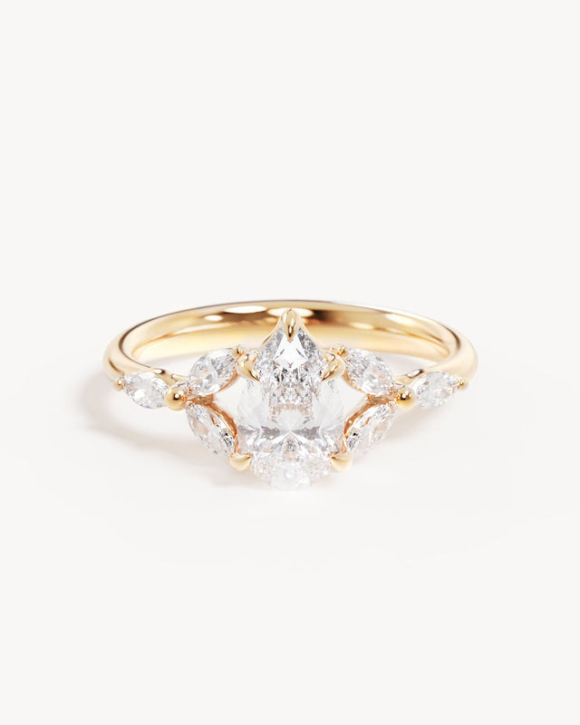 18k Solid Gold Lotus Bloom Engagement Ring - Pear