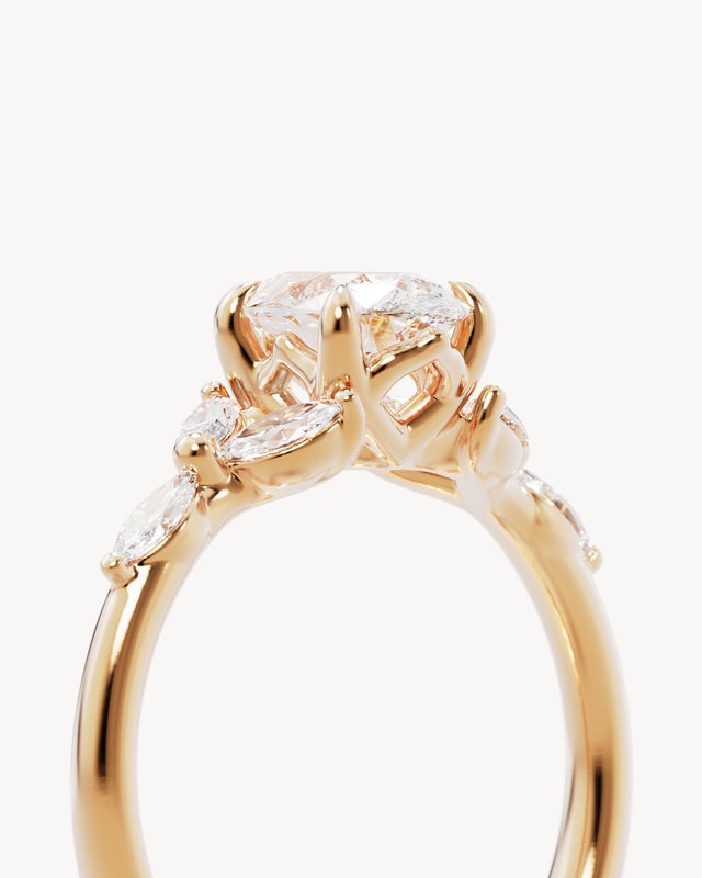 18k Solid Gold Lotus Bloom Engagement Ring - Pear