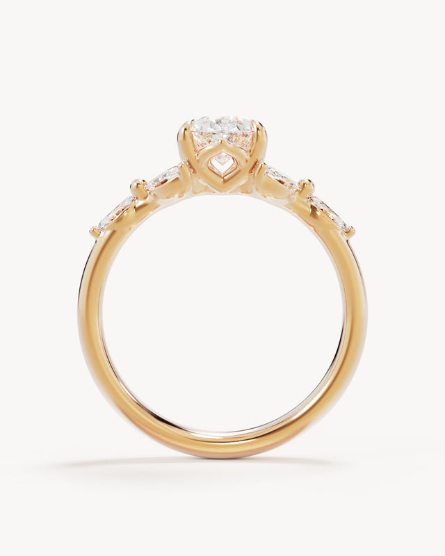 18k Solid Gold Lotus Bloom Engagement Ring - Pear
